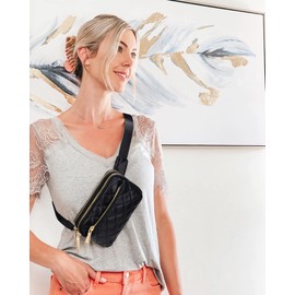 UTO Fanny Pack, Waist Bag for Men and Women, Waterproof Nylon, Fashion, Slim, Light Waist Pack with 3 Zipper Pockets