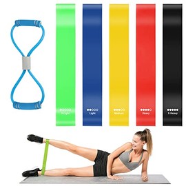 Bandas de Resistencia para Ejercicio con Figura 8 Tiradores de Hombro Abierto Ligas De Resistencia Con 5 Niveles Ejercicios en Piernas,Glúteos y Brazos Bandas Elasticas Fitness para Yoga, Pilates