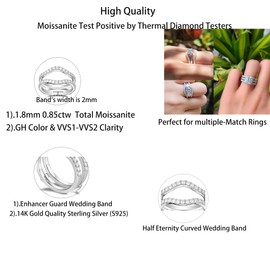 DovEggs Moissanite Enhancer Rings,Moissanite Wedding Band,0.85CTW GHI Lab Created Diamond Half Eternity Curved Band14K Gold QUALITY Silver Engagement Anniversary Ring for Women (8)