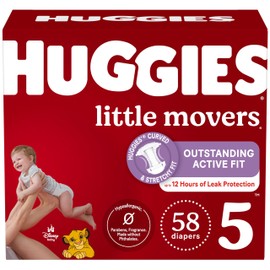 Huggies Size 5 Diapers, Little Movers Baby Diapers, Size 5 (27+ lbs), 58 Count, Packaging May Vary