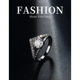 GAUDALGEM solitaire Moissanite promise Rings for Women D Color VVS1 two rows round Cut promise anniversary Wedding Bands,18K White Gold Plated S925 Sterling Silver Valentine's Day Gift, Gemstone,