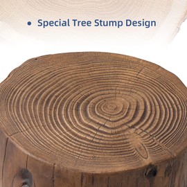 HOMPUS Concrete Outdoor Side Table Tree Stump Modern Round Coffee Table Accent Table Plant Stand Faux Wood End Table Garden Stool for Patio,Home Decor, Living Room(Walnut)