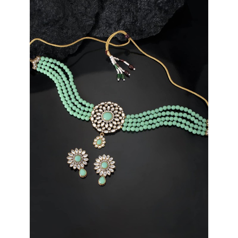 Aheli Kundan Pearl Choker Multi Layered Collar Aretes Set Joyería