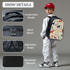 Trimety Horses Backpack Set 3 Piece School Bags and Lunch Box with Pencil Case Horse Cactus Bookbag Set for Toddler Kids Girls Boys Teens Kindergarten Elementary Middle