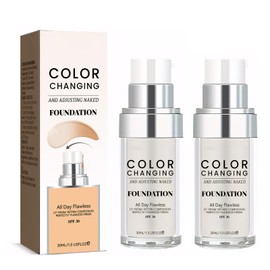 Belligern Color Changing Foundation 2 Pcs Colour Changing Mature Skin Foundation, Waterproof Foundation Colour Changing Moisturizing Liquid Base, Flawless Color Changing Foundation for All Skin
