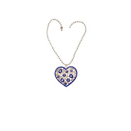 LUCKBOOSTIUM Gold Heart w/Crystal & Evil Eye Hanging Ornament (Ball Chain) Good Luck Car Ornaments for Rear View Mirror