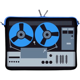 Digittrade LS131-10 Deejay Designer Laptop Neoprene Protective Case 10 Inch Netbook Bag 9.7 to 10.5 Inch (26.67 cm) Case Cassette Recorder Retro Blue/Black