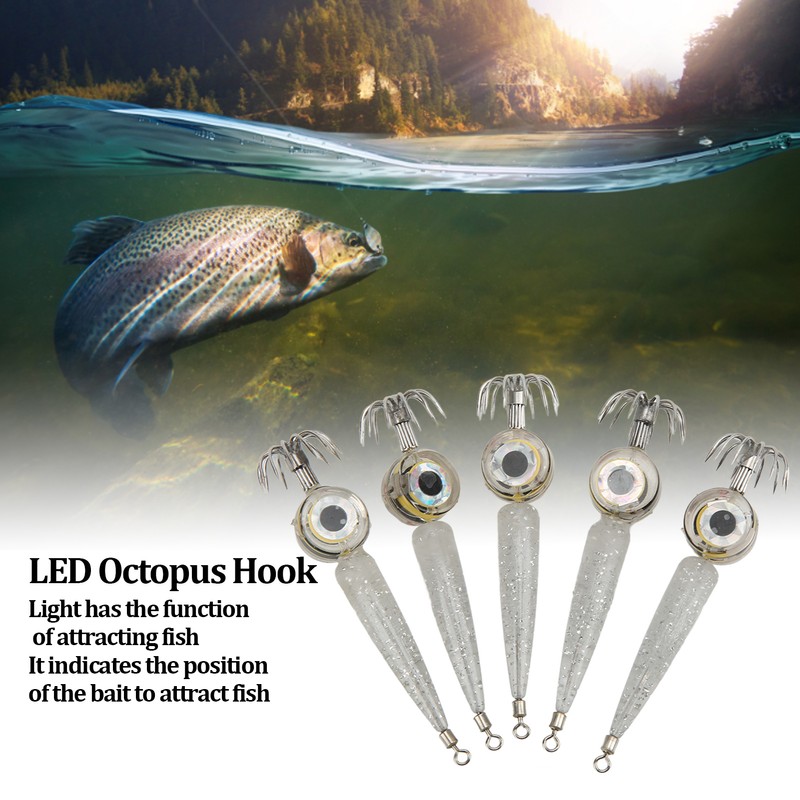 5pcs LED Octopus Hook Strong Penetration High Carbon Steel Electronic