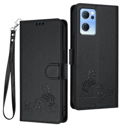 WBWONE Leather Case for OPPO Find X5 Lite Magnetic Wallet Cover RFID Shell, Card Slots/Stand Bumper Foldable Cat Pattern Design - Black