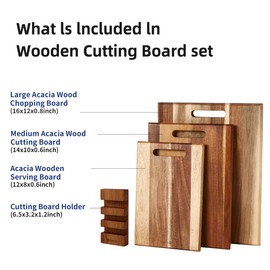 YUSOTAN YUSOTAN 3-piece Acacia Wood Cutting Board Set for Kitchen, Large Wooden Cutting Board Set with Handle, Thick Chopping Board, Butcher Block Wooden Trays for Meat, Fruit Vegetable and Cheese