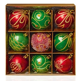 Set of 9 red & green Christmas tree baubles 6cm by Premier, TD126405RGR