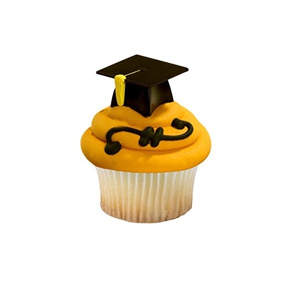 Black Graduation Cap Hat 3D Cupcake Picks - 24 Count