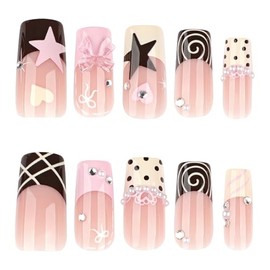 Uñas postizas cuadradas Octoswave, diseño francés, con diseños dulces, para mujeres, 24 unidades