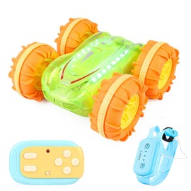 Amphibious Remote Control Car, 4WD RC Stunt Cars Waterproof 360°Rotation Gesture Drift Car with Lights, 2.4Ghz All Terrain Pool Land Toys Gift for 6-14 Ages Kids Boys Girls (Transparent Green)