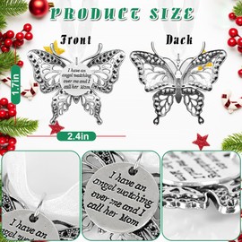 Christmas Ornaments Butterfly Pendant, Christmas Tree Butterfly Decorations, Antique Silver Tone Butterfly Charms, Car Rearview Mirror Pendant, Butterfly Keepsake for Family (Mom)