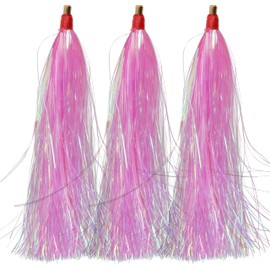 Bucktail Teasers Saltwater Mylar Fishing Skirts Flash Fishing Teaser Tail Flounder Rigs for Saltwater Plugs Fishing Lures (Pink,6pcs)