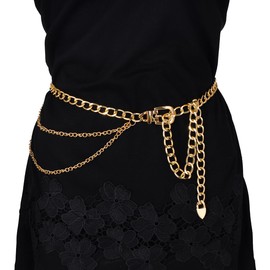 Eigso Gold Alloy Chain Belt for Women Wide Waist Chains Harness Western Outfits