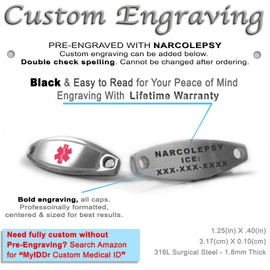 My Identity Doctor - Pre-Engraved, Customized Women’s Narcolepsy Medical Bracelet - Mini Steel Beads - Wallet Card Included - Pink