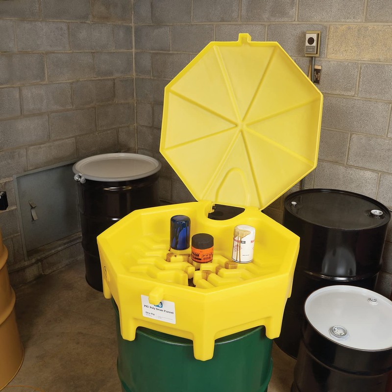 PIG Poly Drum Funnel | Hinged Lid | for 55