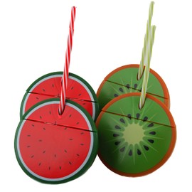 BWG Watermelon Kiwi Novelty Drinking Cups with Lid & Reusable Straw (Set of 4)