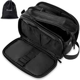 Water-Resistant Leather Toiletry Bag for Men Large Travel Wash Bag Shaving Dopp Kit Bathroom Gym Toiletries Makeup Organizer with Free Wet Dry Bag (Black)