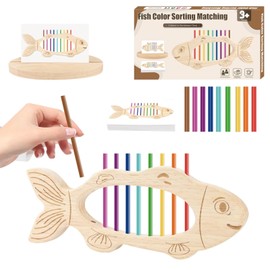 JoyJoyful Montessori Toddler Toys for 1 2 3 Years Boys Girls, Wooden Fishing Colour Sorting Toys, Educational Learning Plane Toy for 1 Year Old, Baby Birthday Gift for 2 3 Year Old (Fish)