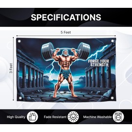 3x5 Feet Cool Flag with Strong Big Man and Motivation Quote "Forge Your Strength" with Four Brass Grommets - Single Sided Students Flags for Dorm Room College - Polyester Wall Tapestry for Mans