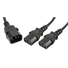 Pro Elec PE01116 IEC Splitter, C14 male to 2 x C13 Sockets Y Power Lead 1 m Black