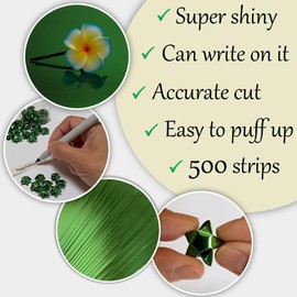 500-Strips Green Foil Paper Strips for Making Origami Stars, Lucky Stars, Puff Stars. Reflective Mirror Shiny Paper Strips, 0.5 x 11 inch. (Green Foil)