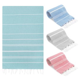 SUN NINJA Turkish Beach Towel, Quick Dry Sand Free Beach Towels for Adults and Kids, Lightweight and Highly Absorbent Travel Towel, Extra Large and Ultra Soft, 38X71 Inch