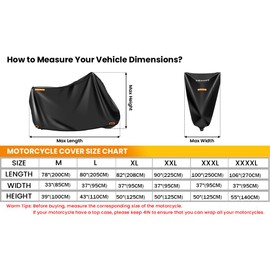 Motorcycle Covers Waterproof Outdoor Storage,420D Heavy Duty Motorcycle Tarp,Universal for All Season,with License Plate Window, 4 Reflective Strips, Lock-Holes Storage Bag (XXL -90" x 37" x 50")