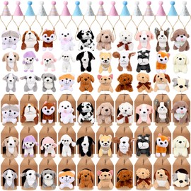 Patelai 90 Pcs Mini Plush Dogs Bulk Adopt a Dog Favors Stuffed Animals Set with 30 Small Assorted Puppies 30 Birthday Hats 30 Kraft Paper Boxes for Animal Pet Theme Birthday Party Supplies Gifts