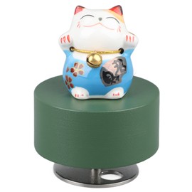 Music Box Round Shape Fortune Cat Style Pleasing Melody Exquisite Durable Kids Musical Box for Kids Family Office Blue Fortune Cat