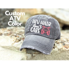 Women's ATV Hair Don't Care Hat, ATV Quad 4 Four Wheeler Muddin', Choose Colors, Baseball or High Ponytail Cap, Embroidered Gift Clothing Present for ATV Owner, Wife Girlfriend Sister Mom Daughter