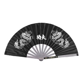Stainless Steel Tai Chi Martial Arts Kung Fu Dance Practice Training Performance Fan Black