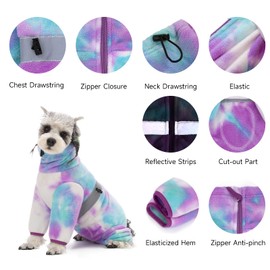 Dog Coats for Small Dogs, Polar Fleece Dog Pajamas Bodysuit, Puppy Onesies Tie Dye Jumpsuits, Dogs Warm Clothes Four-Legged, Doggie Fullbody Winter Jacket Vest