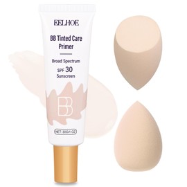 BB Cream Tinted Moisturizer with SPF 30–Lightweight BB Blur Tineted Care Primer,Hydrating Tinted Sunscreen for Face,Full-Coverage Skin Tint Makeup for All Skin Types with 2PCS Sponge (01 Ivory)