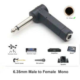 UpperFu 2pcs Right Angle 6.35mm (1/4 inch) Mono TS Male to Female Audio Guitar Cable Adapter, Heavy-Duty Connector for Electric Guitar, Bass, Amp, Mixer, Pedal, PA System & Pro Audio Equipment