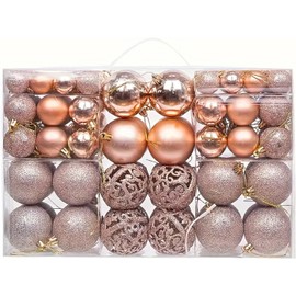 100PCS Christmas Ball Ornaments for Tree,Shatterproof Plastic Holiday Baubles Set in Assorted Sizes and Finishes, Christmas Tree Decorations for Home, Office, Party, Indoor Outdoor Use,Rose Gold