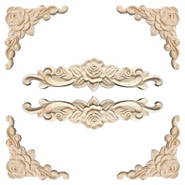 Hezhou Pack of 6 Wooden Ornaments for Furniture, Vintage Wooden Ornaments, Decorative Strips, Wooden Ornaments, Corner Wood Carving Applique Ornament, Wooden Sculpture Corner Wooden Ornaments (Rose