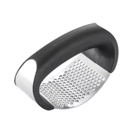 Premium Garlic Press/Crusher, with Cleaning Brush and Garlic Peeler, Black and Silver