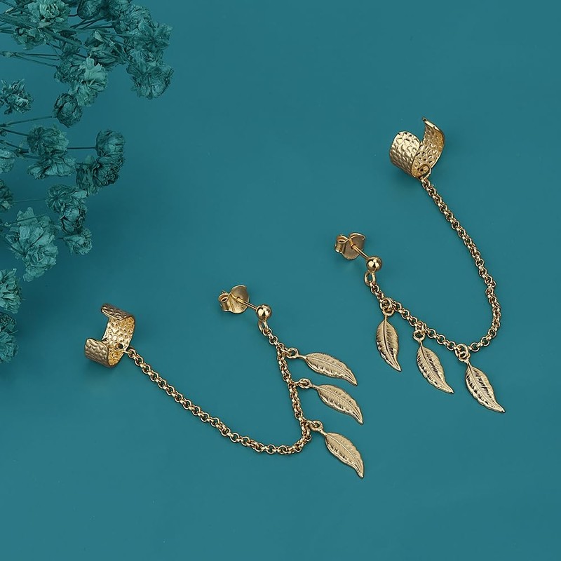 Vanbelle 18K Gold Plated Texture Leaf Ear-cuff Earring for Women