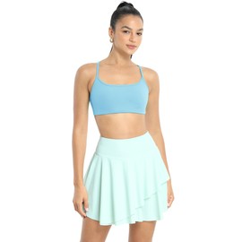icyzone Women's Sports Bra Padded Spaghetti Straps Yoga Bra Crossed Back Gym Fitness Bra, baby blue