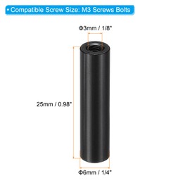 PATIKIL 6pcs M3 Metal Threaded Standoff Spacer Nuts, Round Aluminum Spacers Female Coupling Screws, 1/8" ID x 1/4" OD x 1" L Black