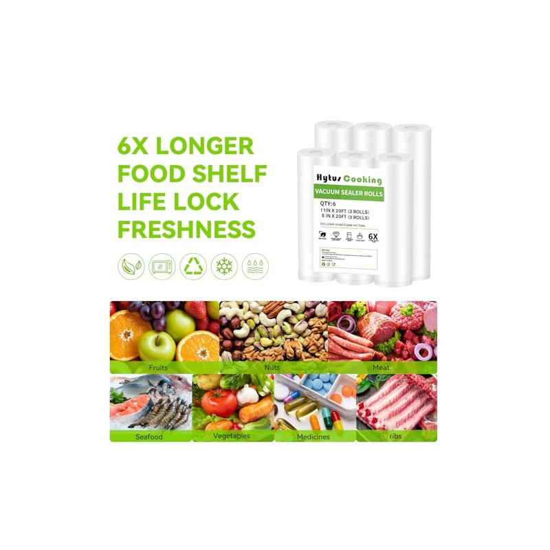 HytusCooking [6 Pack] Vacuum Sealer Bags Rolls, 3 Rolls 11"