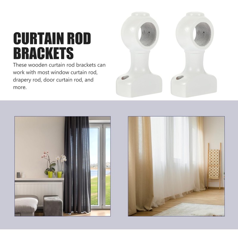 2pcs Heavy Duty Wooden Curtain Rod Brackets Wood Holders for