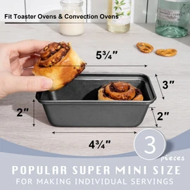 HONGBAKE Mini Loaf Pan for Baking Bread, 6 x 3.3 x 2 In Nonstick Small Banana Bread Tins Set of 3, Tiny Carbon Steel Meatloaf Pan - Dark Grey