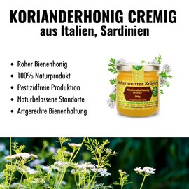 Allgäuer Hiking Beekeeping Coriander Honey Creamy 500 g Traditional Production Creamy Natural and High Quality Healthy