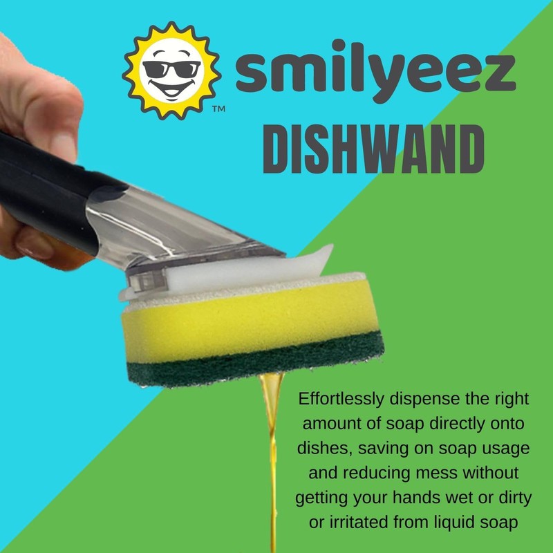 Smilyeez Soap Dispensing Dishwand (Grey) with Ergonomic Handle and 4