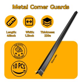 10-Pack Aluminum Alloy Black L-Shaped Corner Guards for Walls 1.2x1.2x48 Inch, 90°Right Angle Metal Wall Corner Protector Heavy Duty Edge Protection for Indoor/Outdoor Wall Defense and Stylish Trim